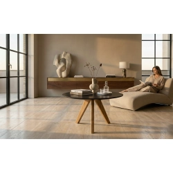 STOLIK KAWOWY z Drewna Litego Dębowego Blat Czarny Płyta MDF  STK-936